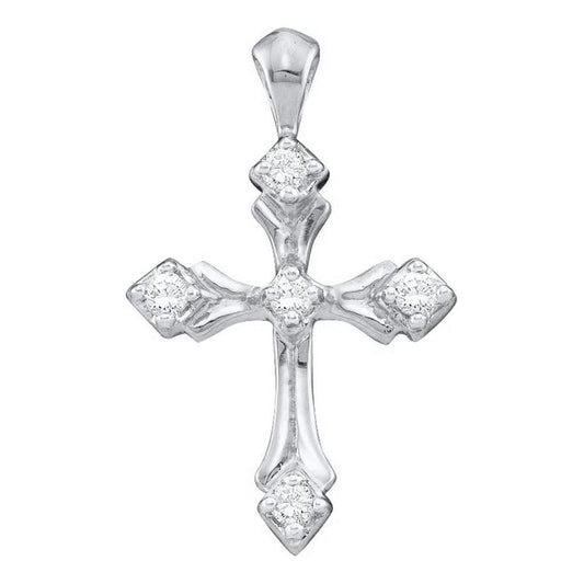 14k White Gold Round Diamond Cross Pendant 1/10 Cttw