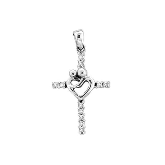 14k White Gold Round Diamond Mom Mother Child Cross Pendant 1/10 Cttw