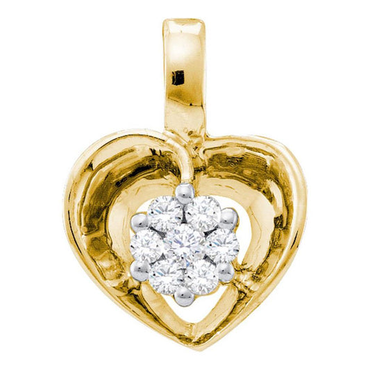 10k Yellow Gold Round Diamond Small Heart Cluster Pendant 1/12 Cttw