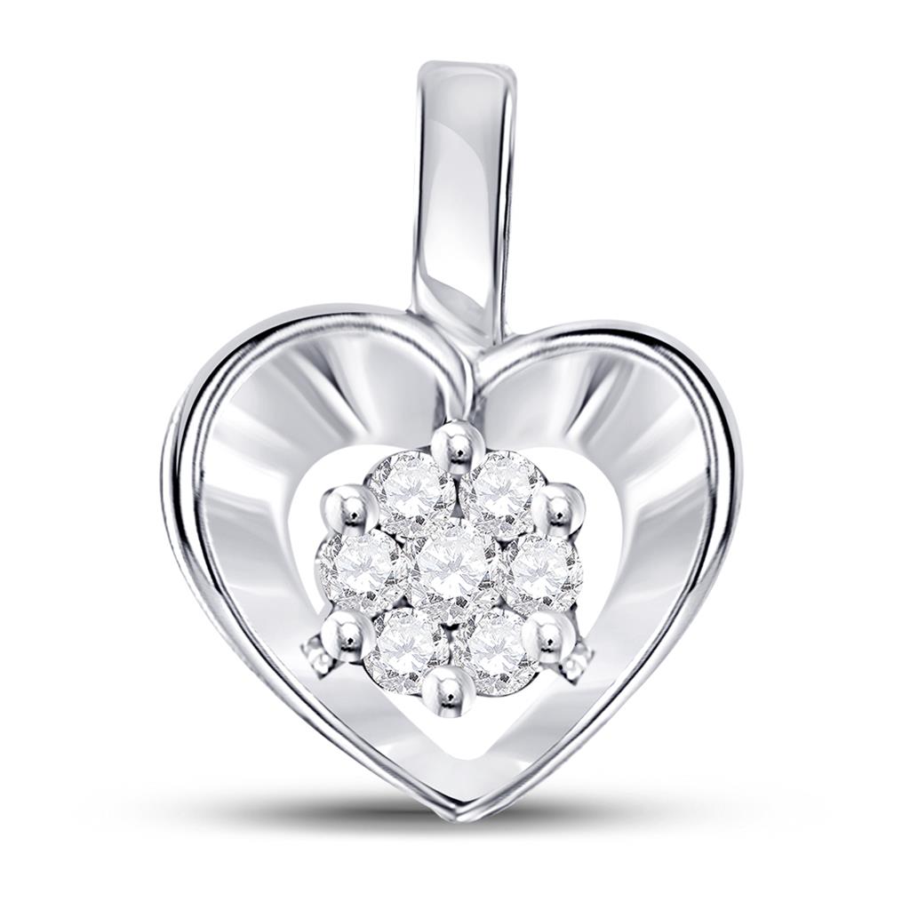 14k White Gold Round Diamond Small Heart Cluster Pendant 1/12 Cttw