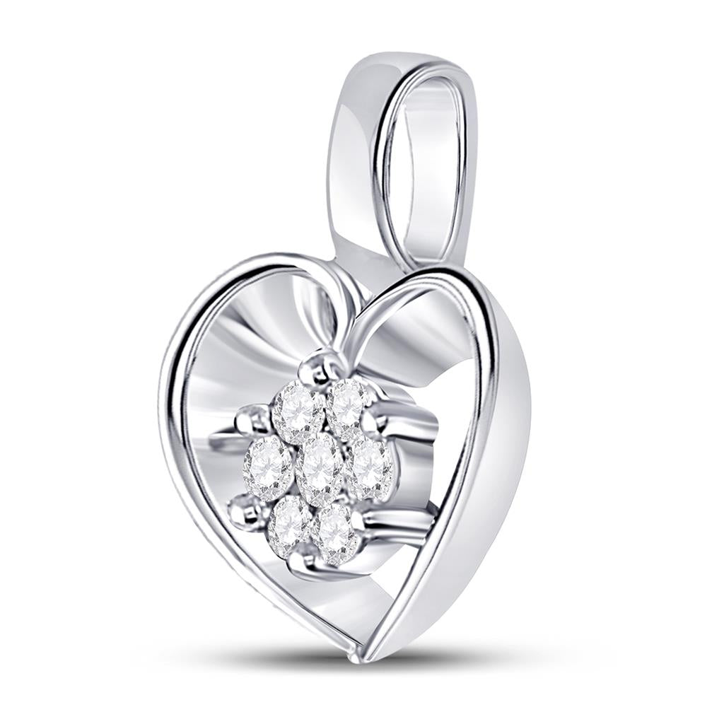 14k White Gold Round Diamond Small Heart Cluster Pendant 1/12 Cttw