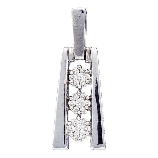 14k White Gold Round Diamond Triple Cluster Pendant 1/6 Cttw