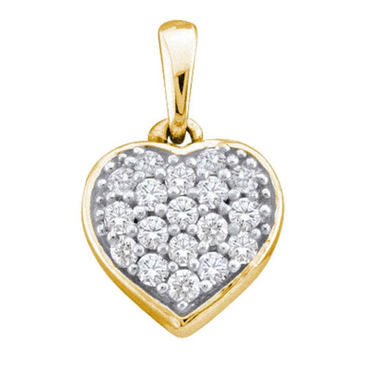 14k Yellow Gold Round Diamond Small Heart Cluster Pendant 1/10 Cttw