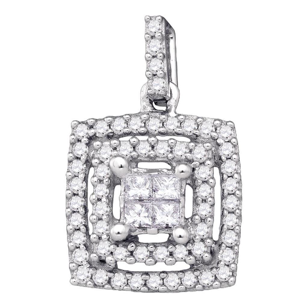 14k White Gold Princess Diamond Square Cluster Pendant 1/3 Cttw