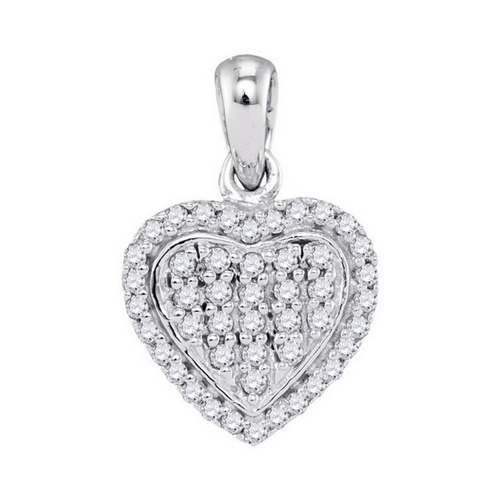 14k White Gold Round Diamond Heart Cluster Pendant 1/4 Cttw