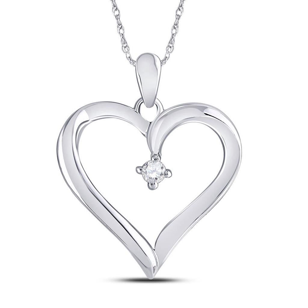 14k White Gold Round Diamond Solitaire Heart Pendant 1/20 Cttw