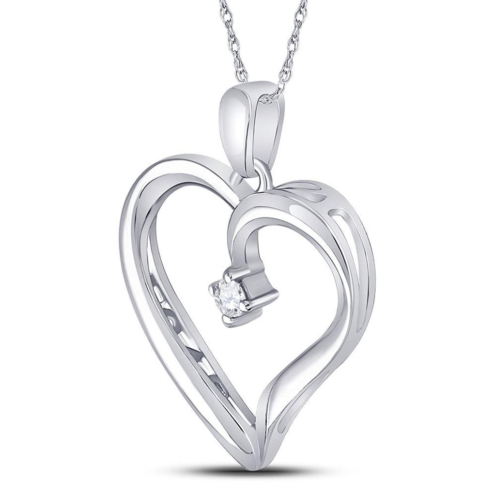 14k White Gold Round Diamond Solitaire Heart Pendant 1/20 Cttw