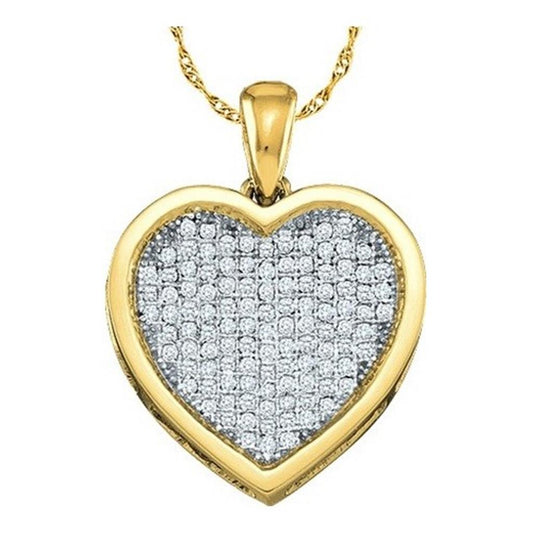 10k Yellow Gold Round Diamond Heart Cluster Pendant 1/2 Cttw