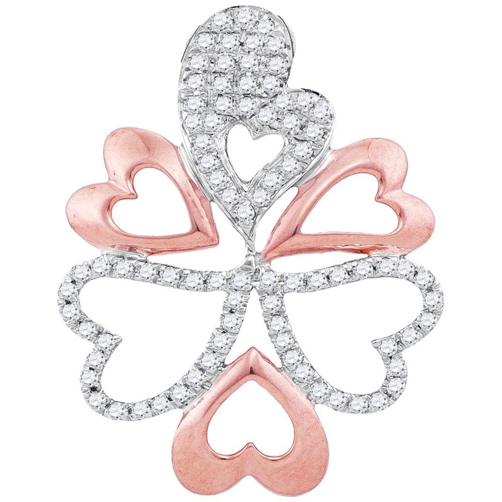 14k White Gold Round Diamond Rose-tone Oval Heart Cluster Pendant 1/5 Cttw