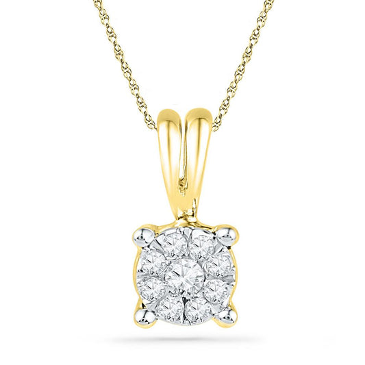 10k Yellow Gold Round Diamond Cluster Pendant 1/12 Cttw