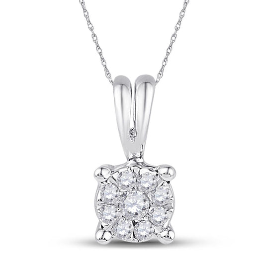 14k White Gold Round Diamond Cluster Pendant 1/12 Cttw