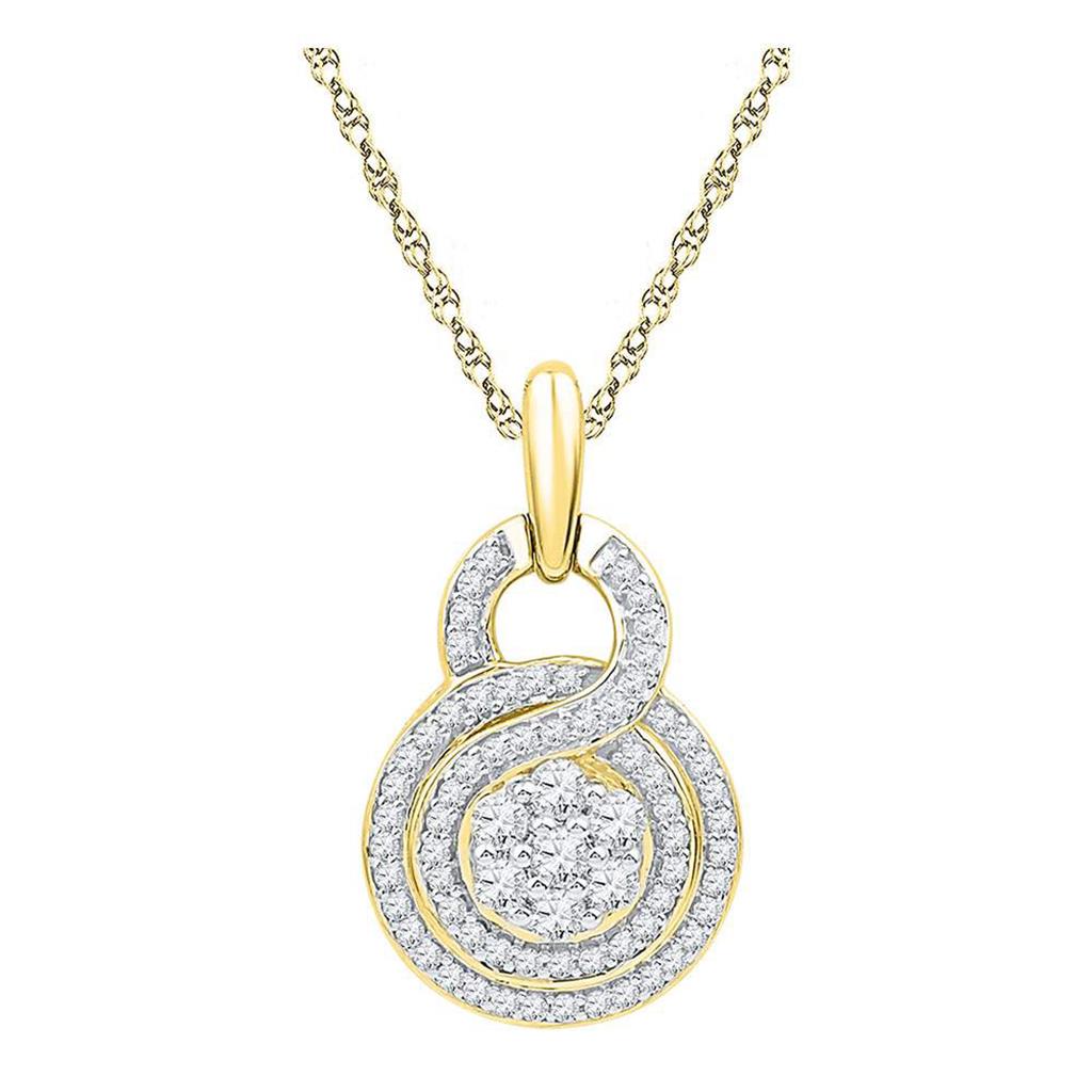 10k Yellow Gold Round Diamond Cluster Pendant 1/2 Cttw