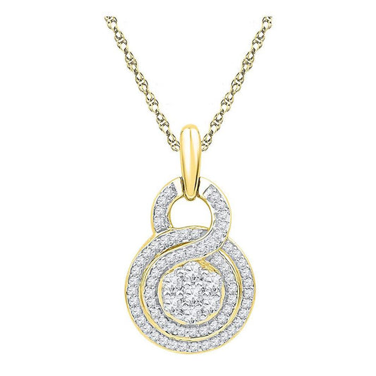 10k Yellow Gold Round Diamond Cluster Pendant 1/2 Cttw