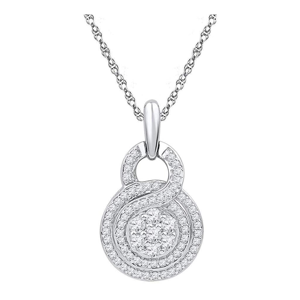 14k White Gold Round Diamond Circle Flower Cluster Pendant 1/2 Cttw