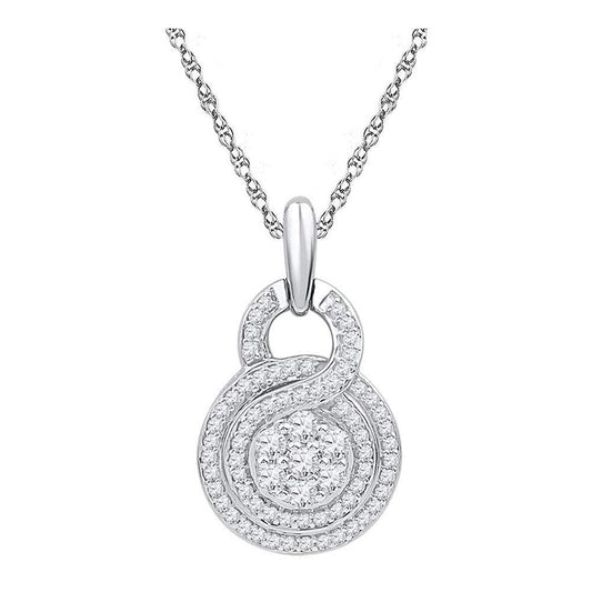 14k White Gold Round Diamond Circle Flower Cluster Pendant 1/2 Cttw