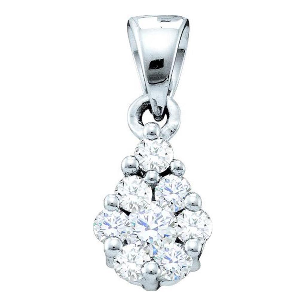 14k White Gold Round Diamond Flower Cluster Pendant 1/6 Cttw