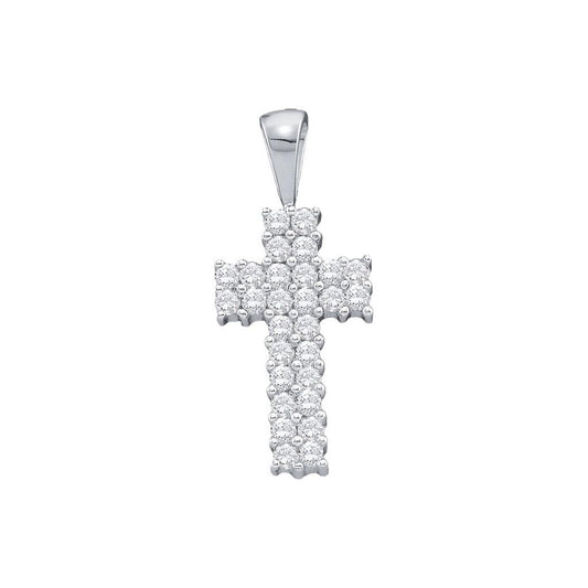 14k White Gold Round Diamond Simple Cross Religious Pendant 1/4 Cttw