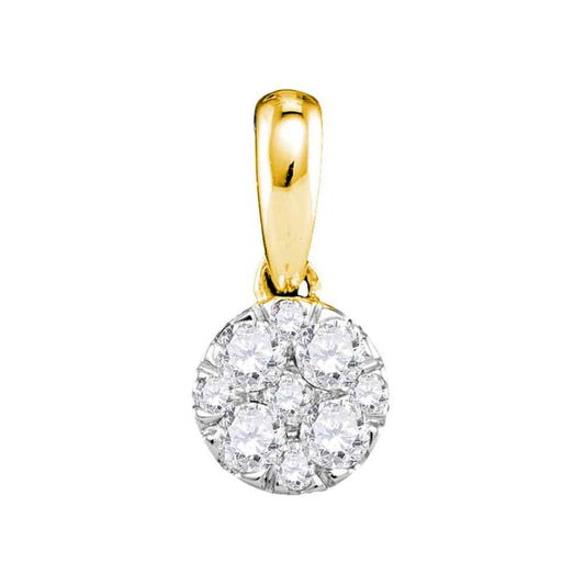 14k Yellow Gold Round Diamond Circle Cluster Pendant 1/4 Cttw