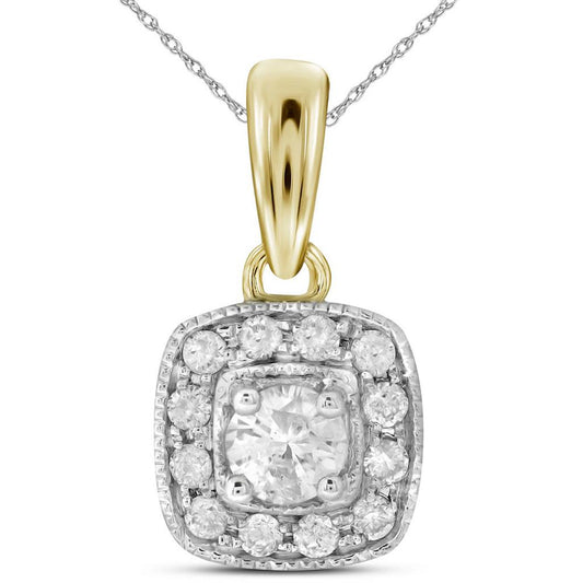 14kt Yellow Gold Round Diamond Solitaire Square Halo Pendant 1/4 Cttw