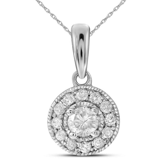 14k White Gold Round Diamond Solitaire Pendant 1/4 Cttw