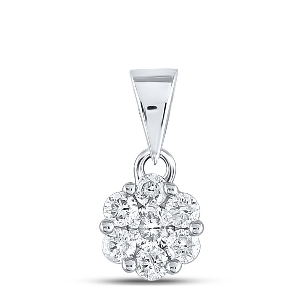 14k White Gold Round Diamond Flower Cluster Pendant 1/2 Cttw