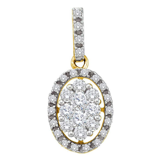 14k Yellow Gold Round Diamond Oval Cluster Pendant 1/2 Cttw