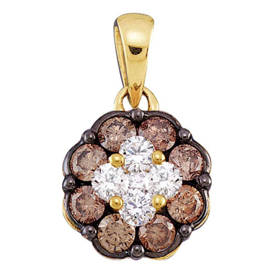 14k Yellow Gold Round Brown Diamond Cluster Pendant 1/2 Cttw