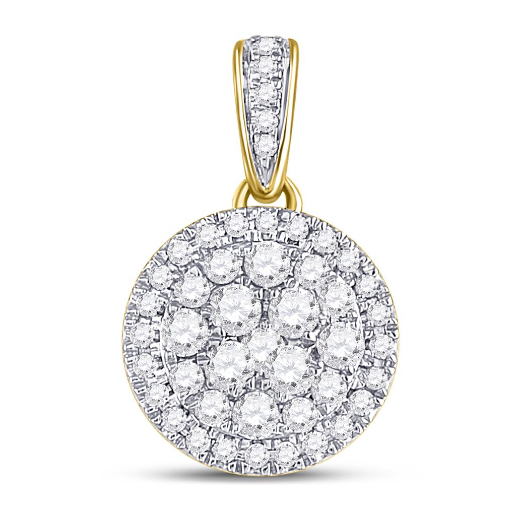 14k Yellow Gold Round Diamond Halo Cluster Pendant 1/2 Cttw