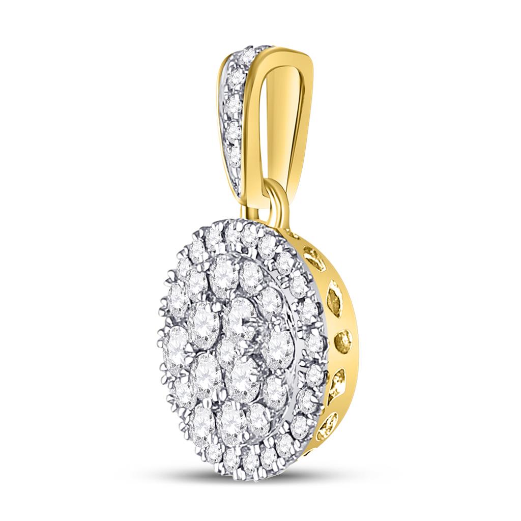 14k Yellow Gold Round Diamond Halo Cluster Pendant 1/2 Cttw