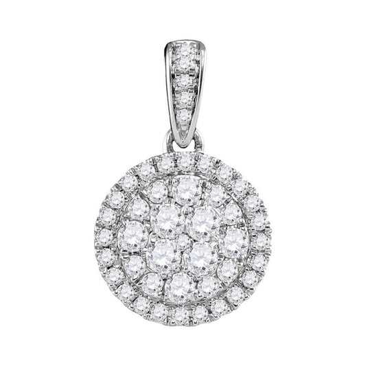 14k White Gold Round Diamond Concentric Circle Frame Cluster Pendant 1/2 Cttw