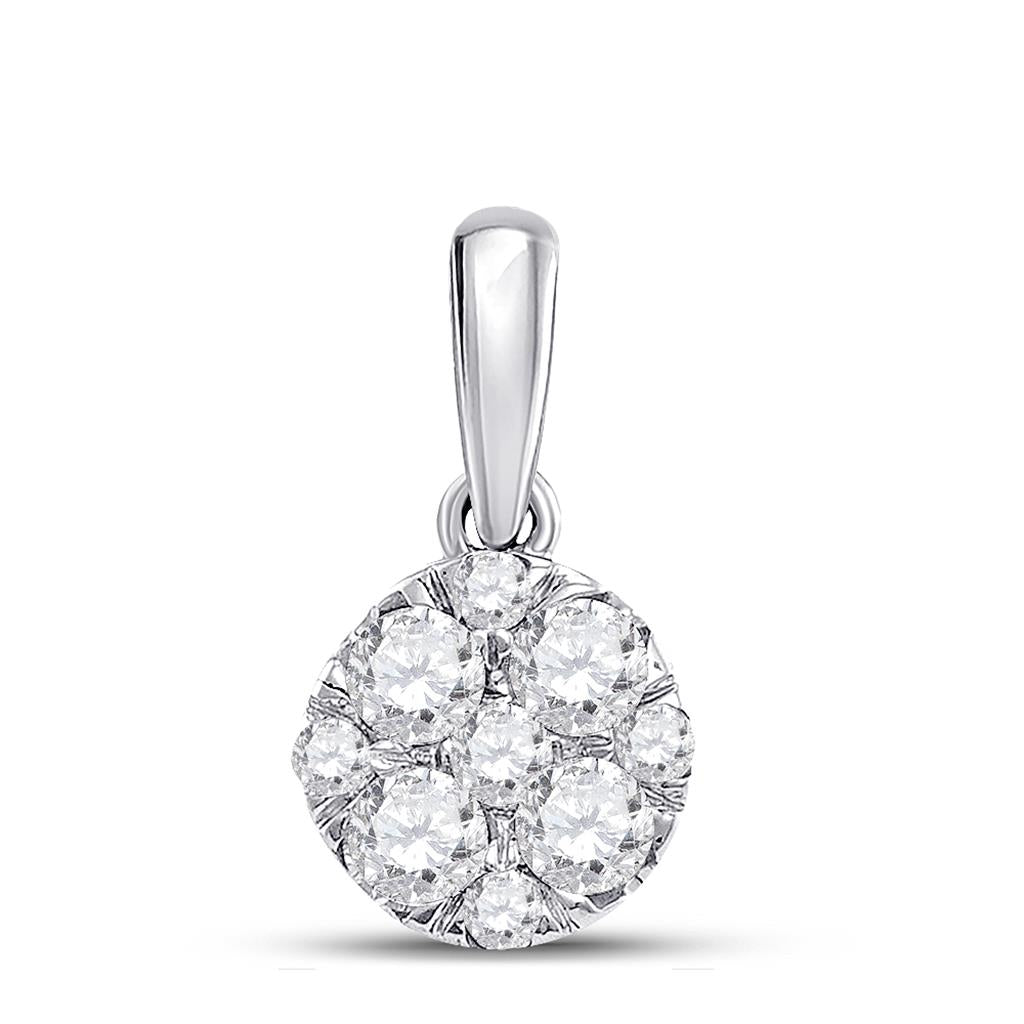 14k White Gold Round Diamond Fashion Cluster Pendant 1/2 Cttw