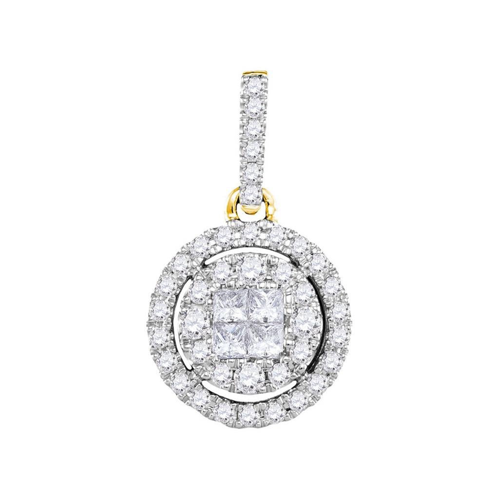 14k Yellow Gold Princess Round Diamond Cluster Pendant 1/2 Cttw