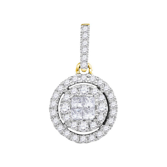 14k Yellow Gold Princess Round Diamond Cluster Pendant 1/2 Cttw