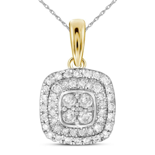 14k Yellow Gold Round Diamond Cushion Cluster Pendant 1/3 Cttw