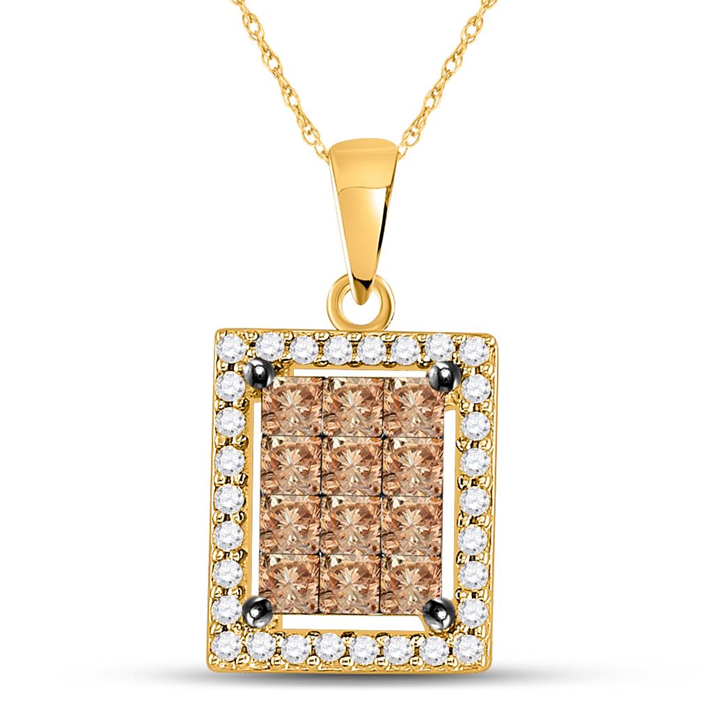 14k Yellow Gold Princess Brown Diamond Cluster Pendant 1 Cttw