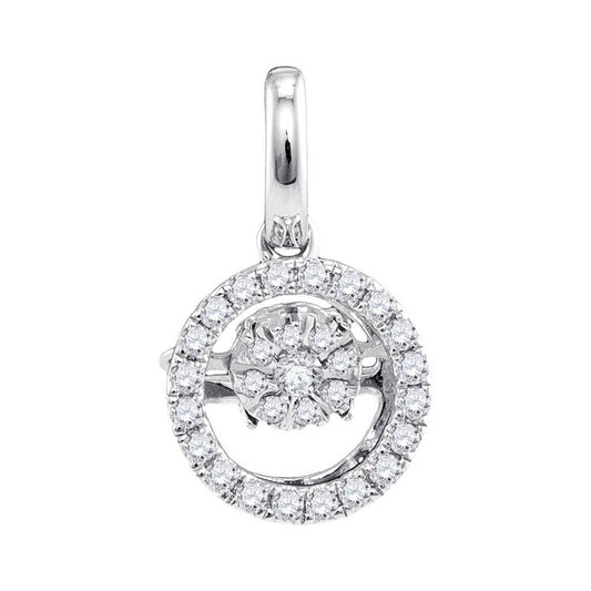 14k White Gold Round Diamond Moving Twinkle Solitaire Pendant 1/8 Cttw