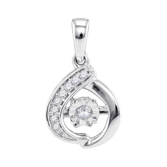 14k White Gold Round Diamond Solitaire Moving Twinkle Pendant 1/10 Cttw