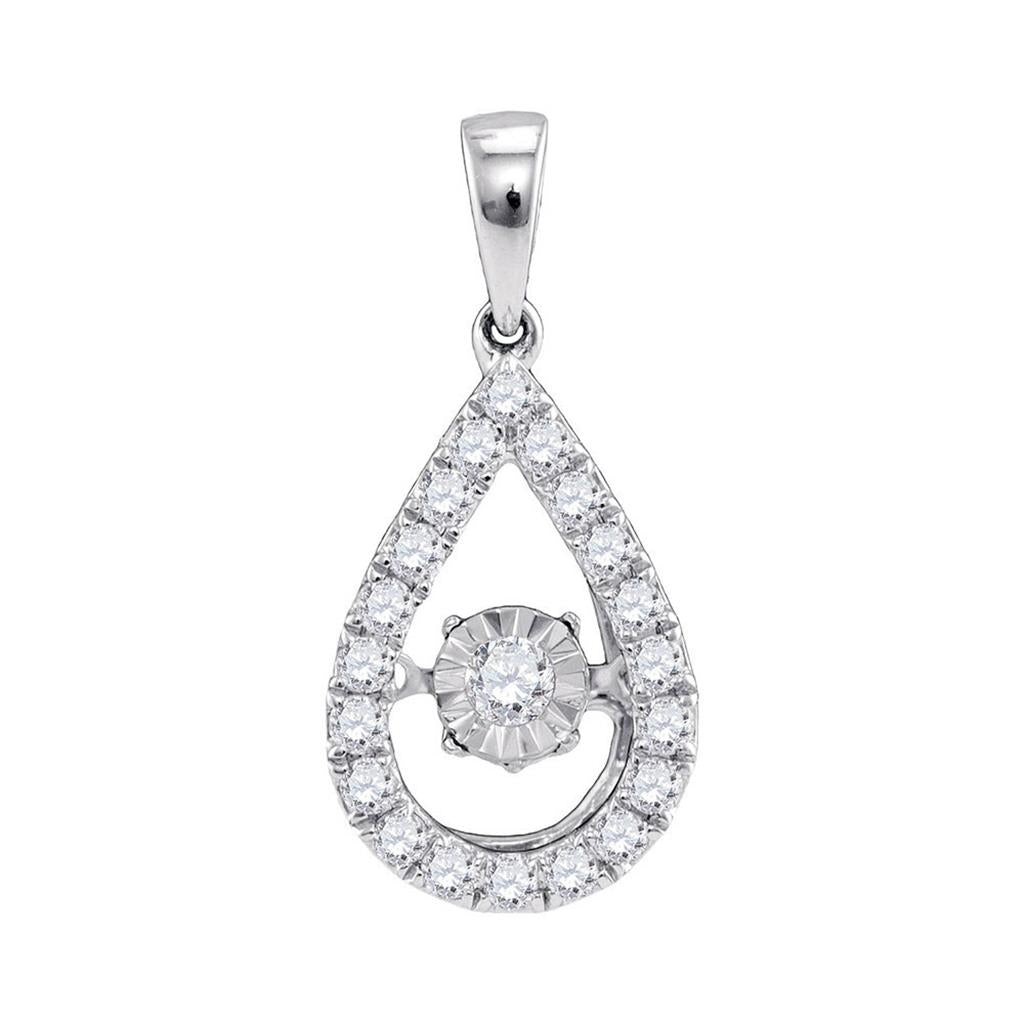 14k White Gold Round Diamond Solitaire Twinkle Moving Pendant 1/3 Cttw