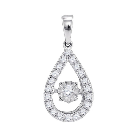 14k White Gold Round Diamond Solitaire Twinkle Moving Pendant 1/3 Cttw