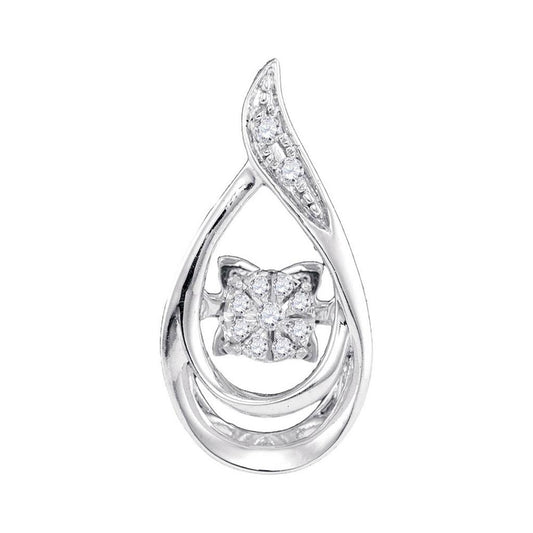 14k White Gold Round Diamond Moving Twinkle Solitaire Teardrop Pendant 1/20 Cttw