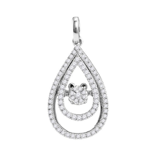 14k White Gold Round Diamond Moving Twinkle Teardrop Pendant 1/3 Cttw