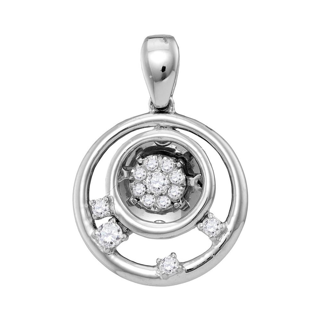 14k White Gold Round Diamond Circle Cluster Pendant 1/8 Cttw