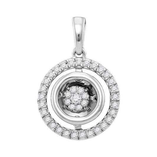 14k White Gold Round Diamond Twinkle Moving Cluster Pendant 1/3 Cttw