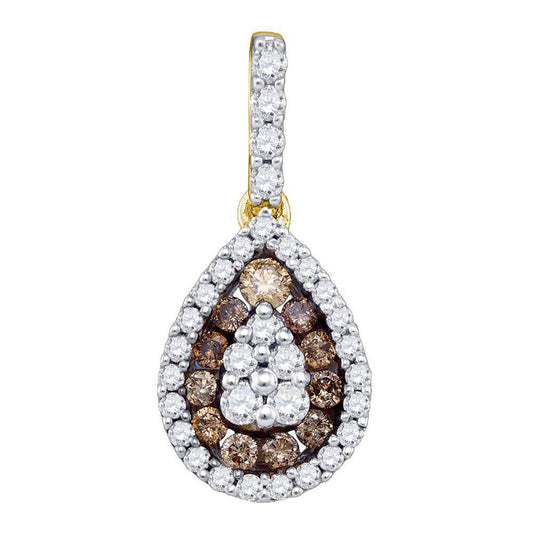 10k Yellow Gold Brown Diamond Teardrop Cluster Pendant 1/2 Cttw