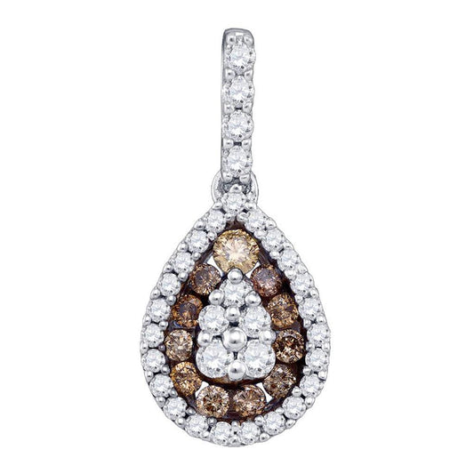 14k White Gold Brown Diamond Teardrop Cluster Pendant 1/2 Cttw