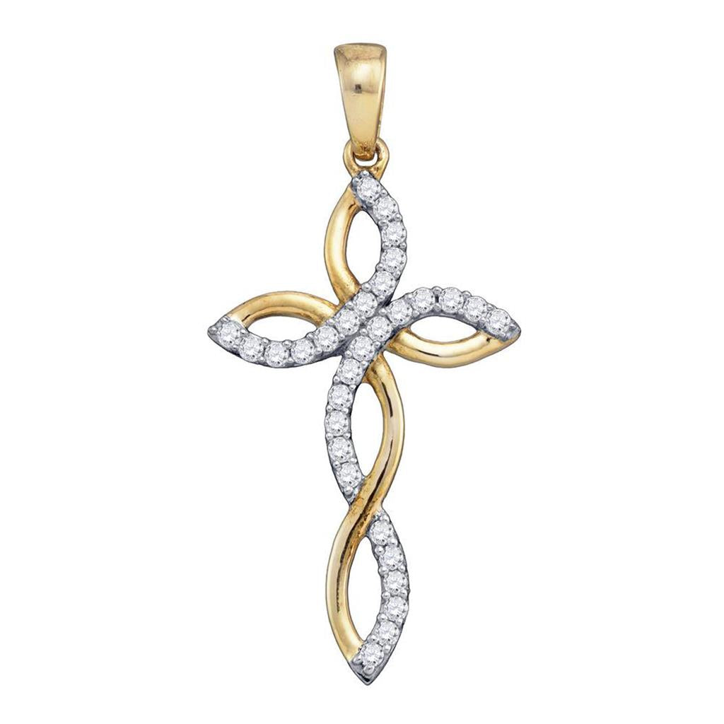 10k Yellow Gold Diamond Pave Cross Crucifix Pendant 1/3 Cttw