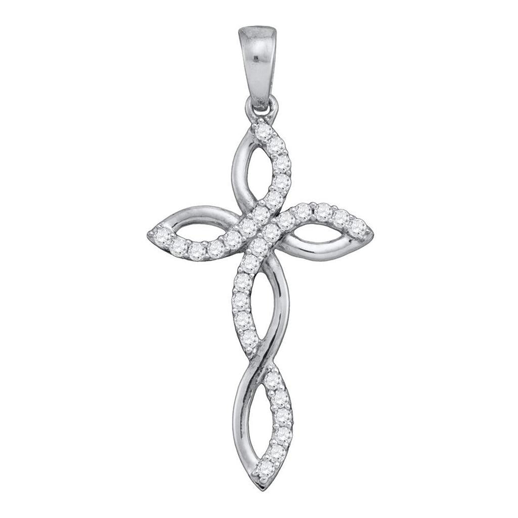 14k White Gold Round Diamond Cross Pendant 1/3 Cttw