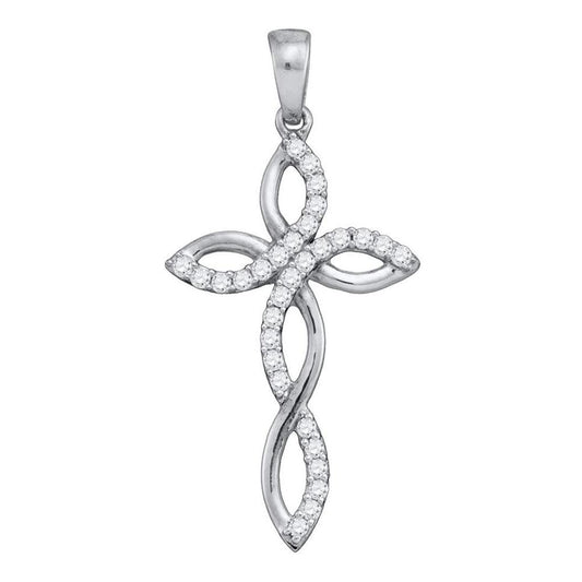 14k White Gold Round Diamond Cross Pendant 1/3 Cttw