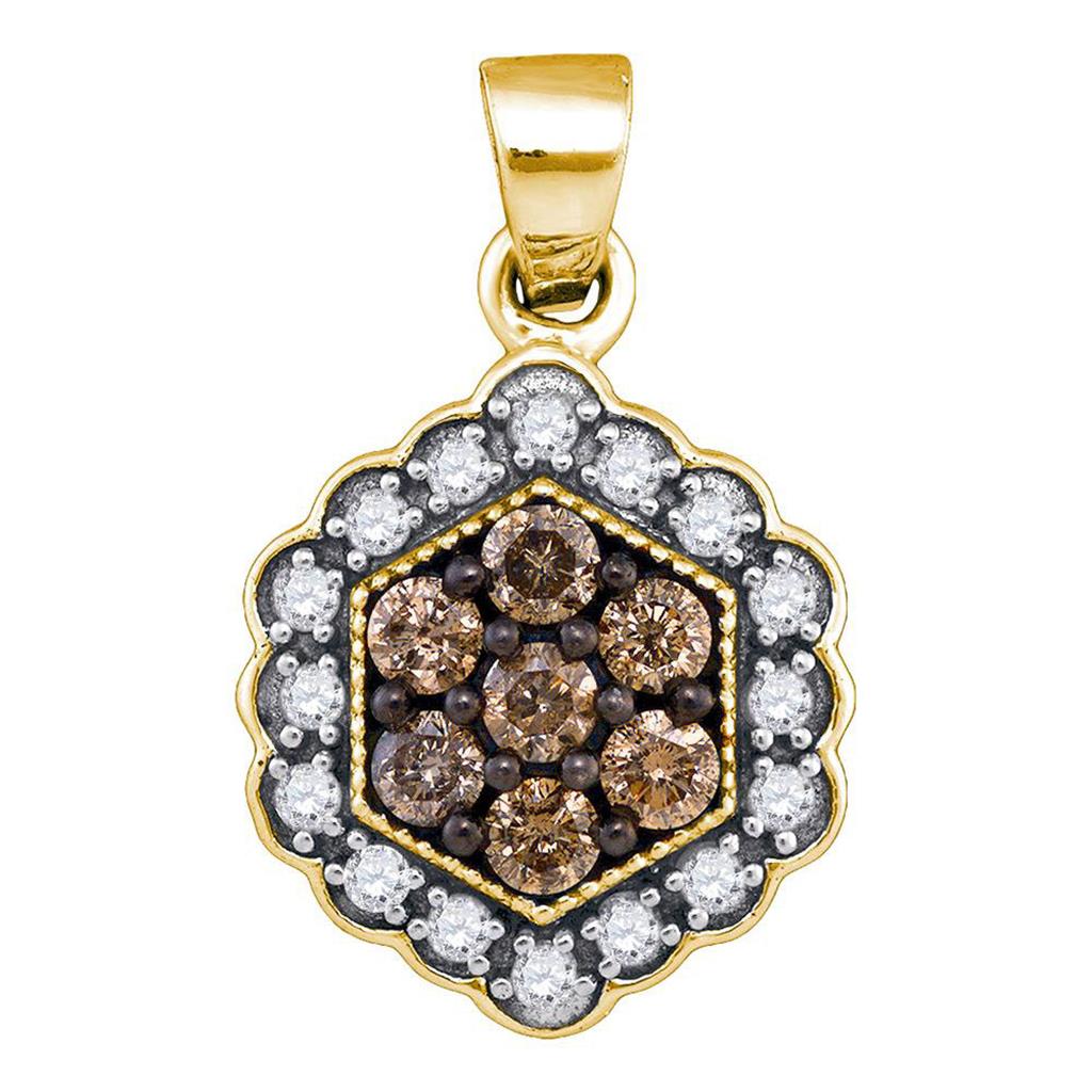 10k Yellow Gold Brown Diamond Hexagon Cluster Pendant 1/2 Cttw