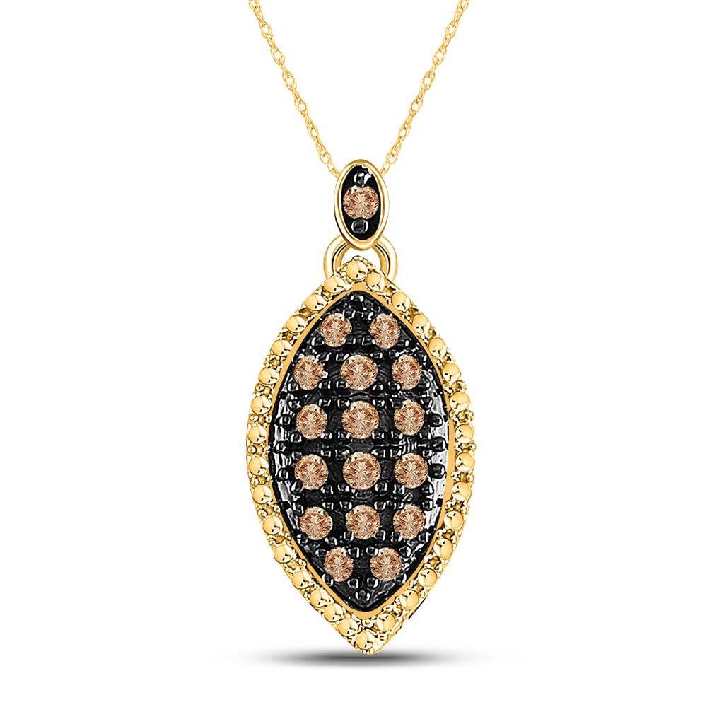 10k Yellow Gold Round Brown Diamond Cluster Pendant 1/5 Cttw